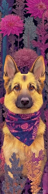 Free printable dog bookmark featuring german shepherd wearing bandana